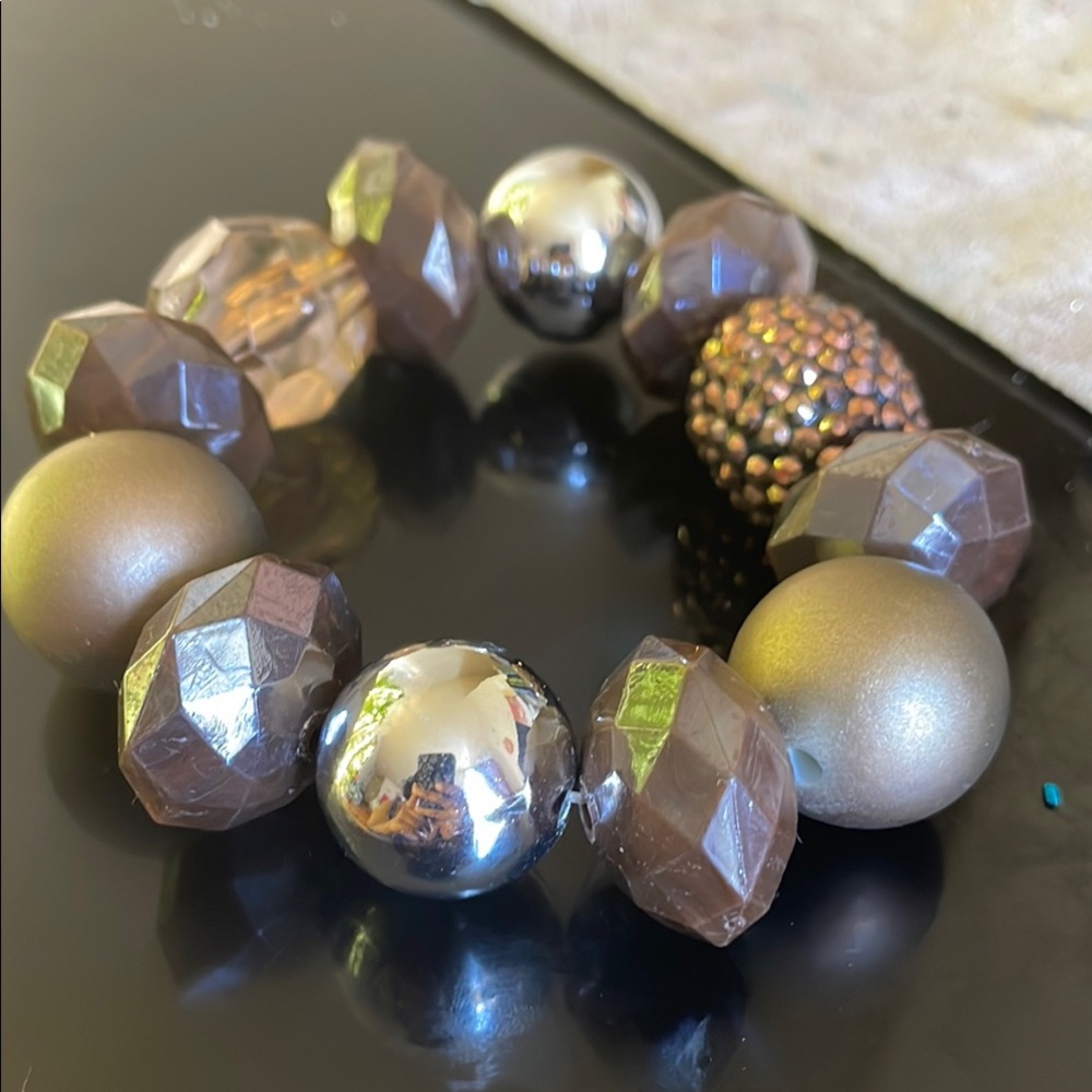 Paparazzi Brown and Silver Chunky Bracelet with Bold Beads